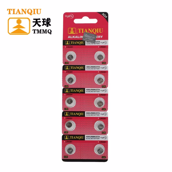 Tianqiu Lr626 AG4 alcalina de 1,5 V pila de botón de la batería seca de carbono y zinc de fábrica